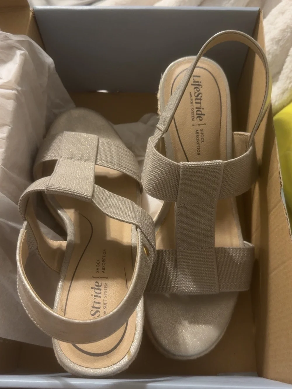 Life Stride Neutral Beige Espadrille Wedge Sandals